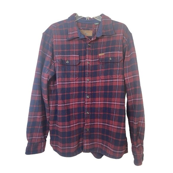 Orvis Plaid Heavy Flannel 100% Cotton Shirt Shacket Size Large Red Black Pockets - Picture 1 of 4